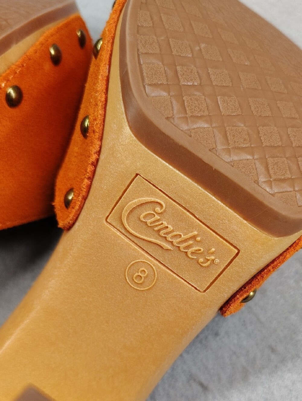 Candie's Orange Suede Studded Open-Toe High Heel Mules Size 8 - Picture 5 of 6